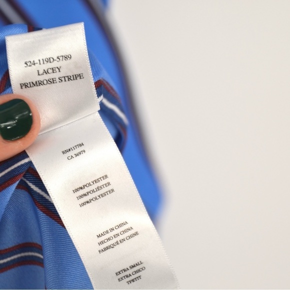 NEW Rails Lacey Button Down Wrap Dress Midi Long Sleeve Silky Stripe Blue XS - Picture 10 of 10